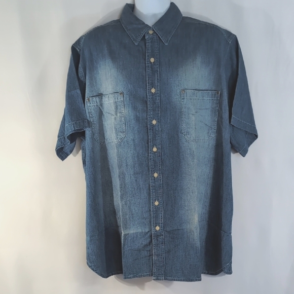 NWT Liberty Blues Jeans Co. Light Blue Denim Button Down Short Sleeve Shirt 2XL - Picture 1 of 9